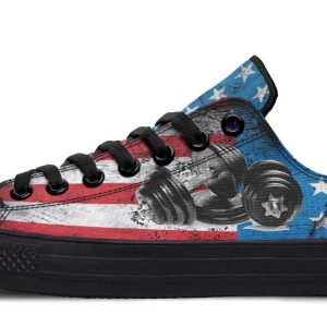 Dumbbell with American Flag Black Lowtop Sneaker