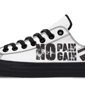 "No Pain No Gain" White Black Lowtop Sneaker