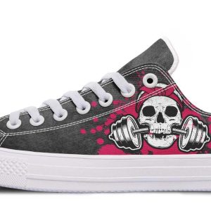 Pink Skull with Dumbbell White Lowtop Sneaker