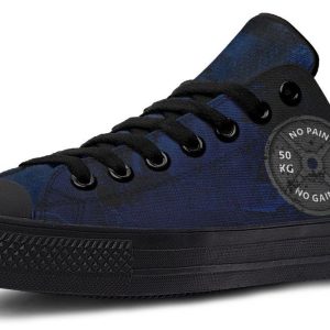 "No Pain No Gain" Blue Pattern Black Lowtop Sneaker