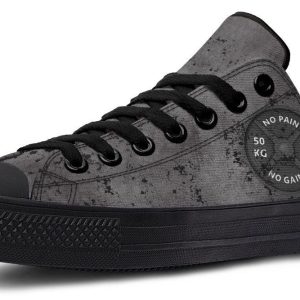 "No Pain No Gain" Gray Pattern Black Lowtop Sneaker