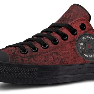 "No Pain No Gain" Red Pattern Black Lowtop Sneaker