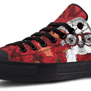 Red Rose Flower with Dog pattern Lowtop Sneaker