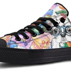Colorful Flower with Dog In Glasses pattern Lowtop Sneaker