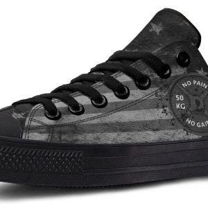 "No Pain No Gain" B&W Pattern Black Lowtop Sneaker